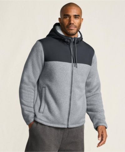 Lands' End Men's Sweater Fleece Mixed Media Full Zip Jacket