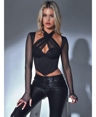 Miss Circle Женский корсетный топ из сетки и атласа Nataly Black