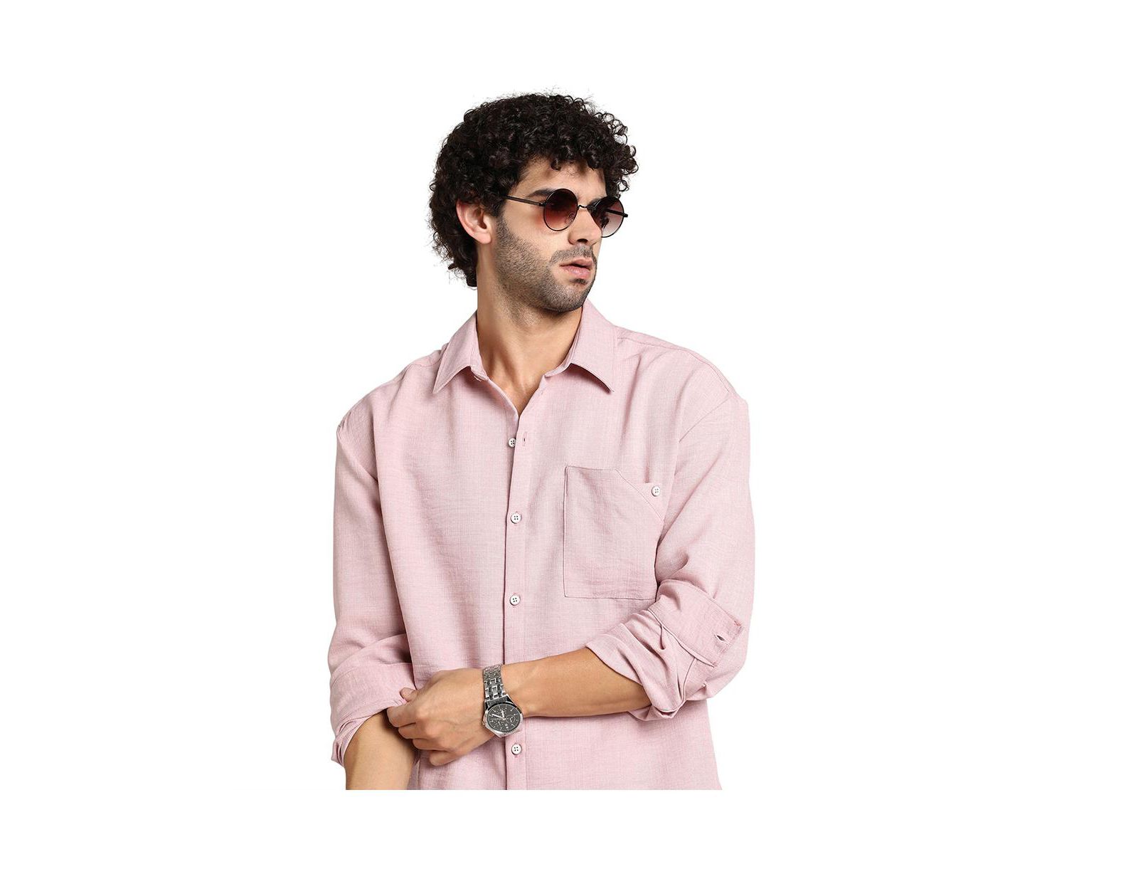 Campus Sutra Men's Rose Pink Modular Solid Oversized Shirt
