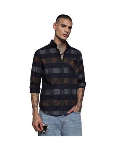Campus Sutra Мужская рубашка в клетку Grey & Olive Green Gun Club