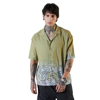 Campus Sutra Мужская рубашка Oversized Pistachio Green Faces-Ombre