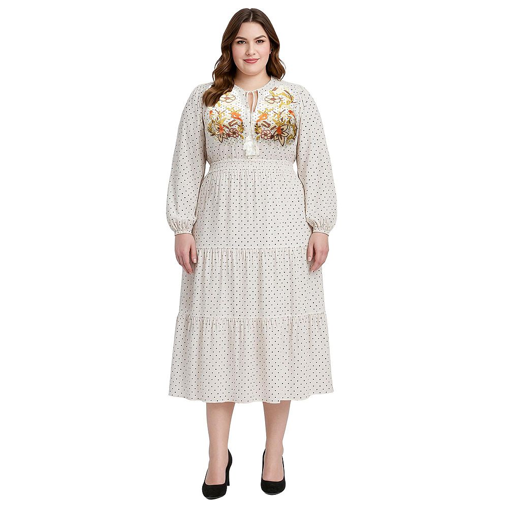 Женское длинное платье Standards & Practices Plus Size с принтом и вышивкой, длинный рукав