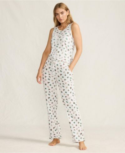 Lands' End Women's Brushed Cozy Waffle Jersey 3 Piece Pajama Set - Tank Top Pant and Robe