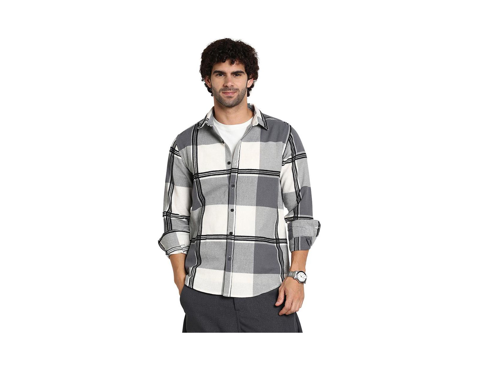 Campus Sutra Men's Coin Grey Overlap Buffalo Shirt