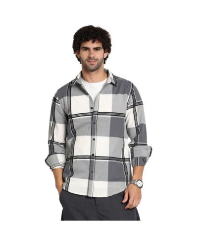 Campus Sutra Men's Coin Grey Overlap Buffalo Shirt