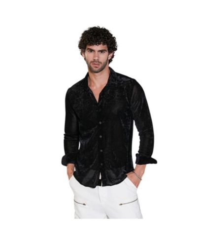Campus Sutra Men's Onyx Black Solid Velvet Shirt