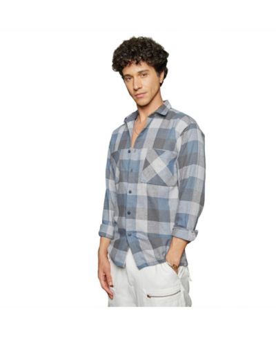 Campus Sutra Men's Icy Blue & Ash Grey Checkered Utility Shacket
