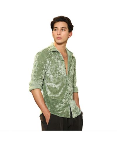 Campus Sutra Men's Sage Green Solid Velvet Shirt