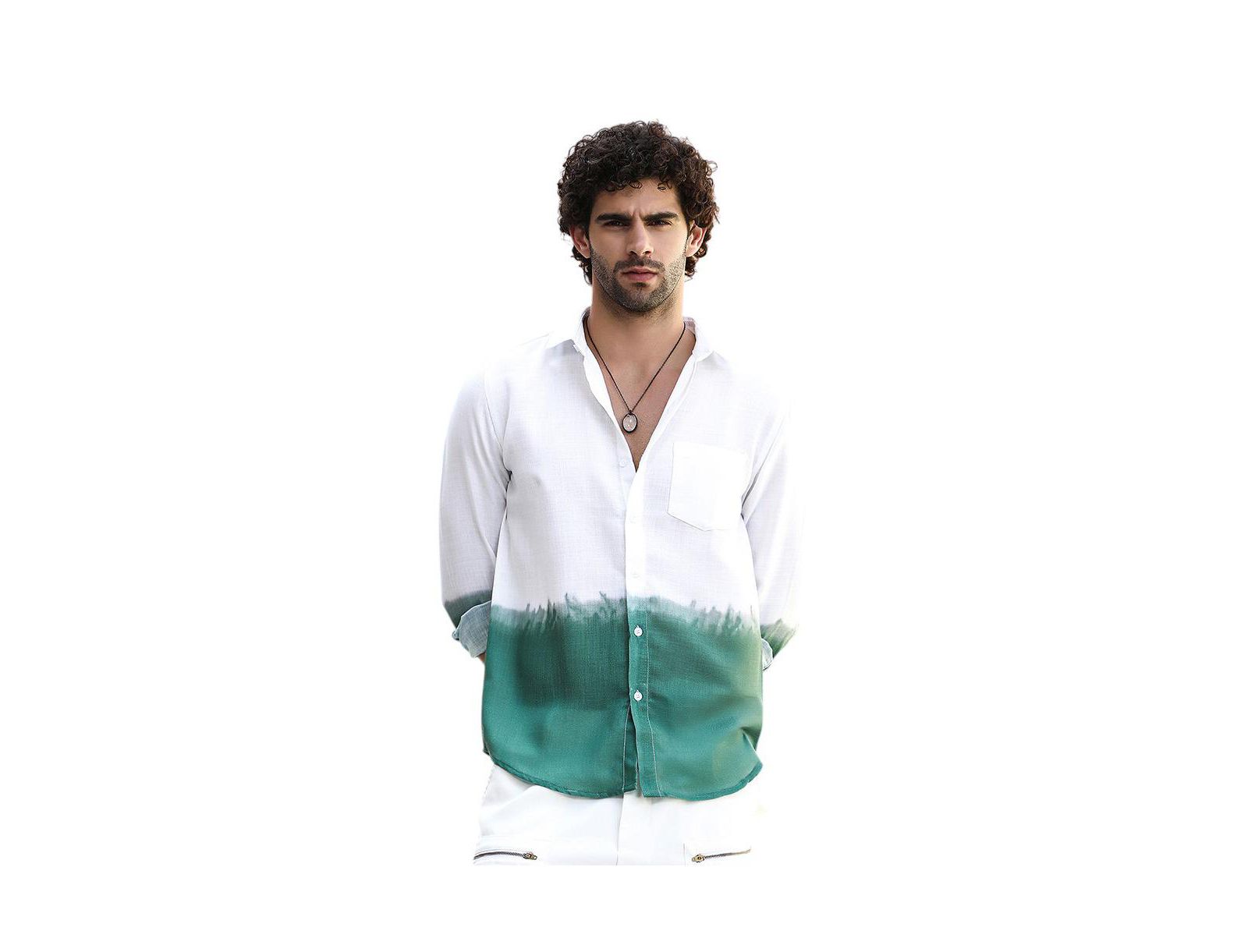 Campus Sutra Мужская рубашка Regular-Fit Emerald Green Ombre-Plunge