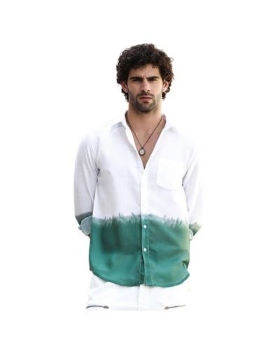 Campus Sutra Men's Emerald Green Ombre-Plunge Regular Shirt