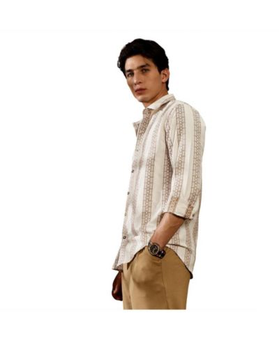 Campus Sutra Мужская рубашка Indie-Stripe Jacquard, цвет Ash Brown & Off-White