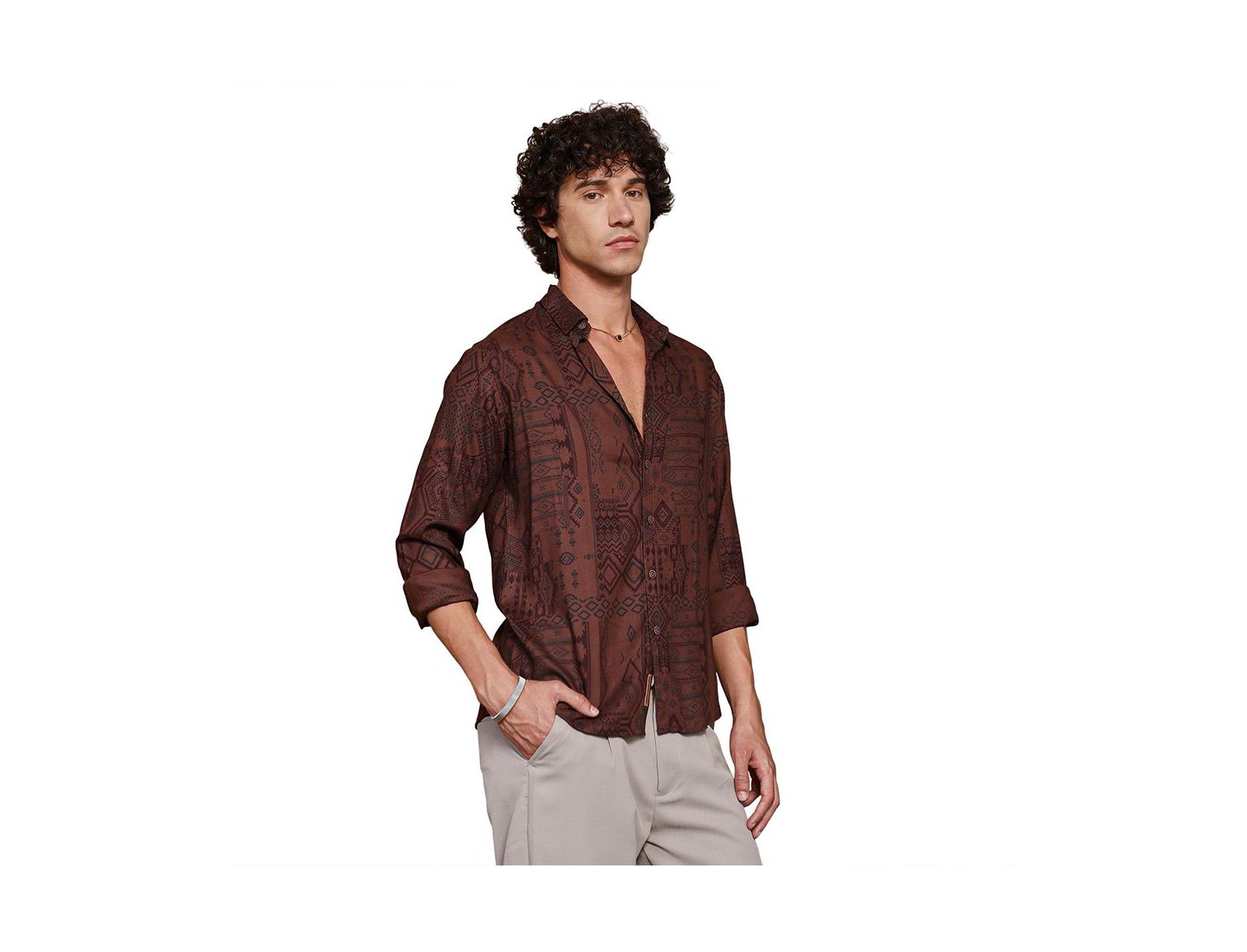 Мужская рубашка Campus Sutra Russet Brown Aztec-Imprint
