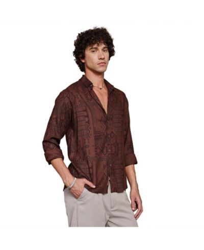 Мужская рубашка Campus Sutra Russet Brown Aztec-Imprint