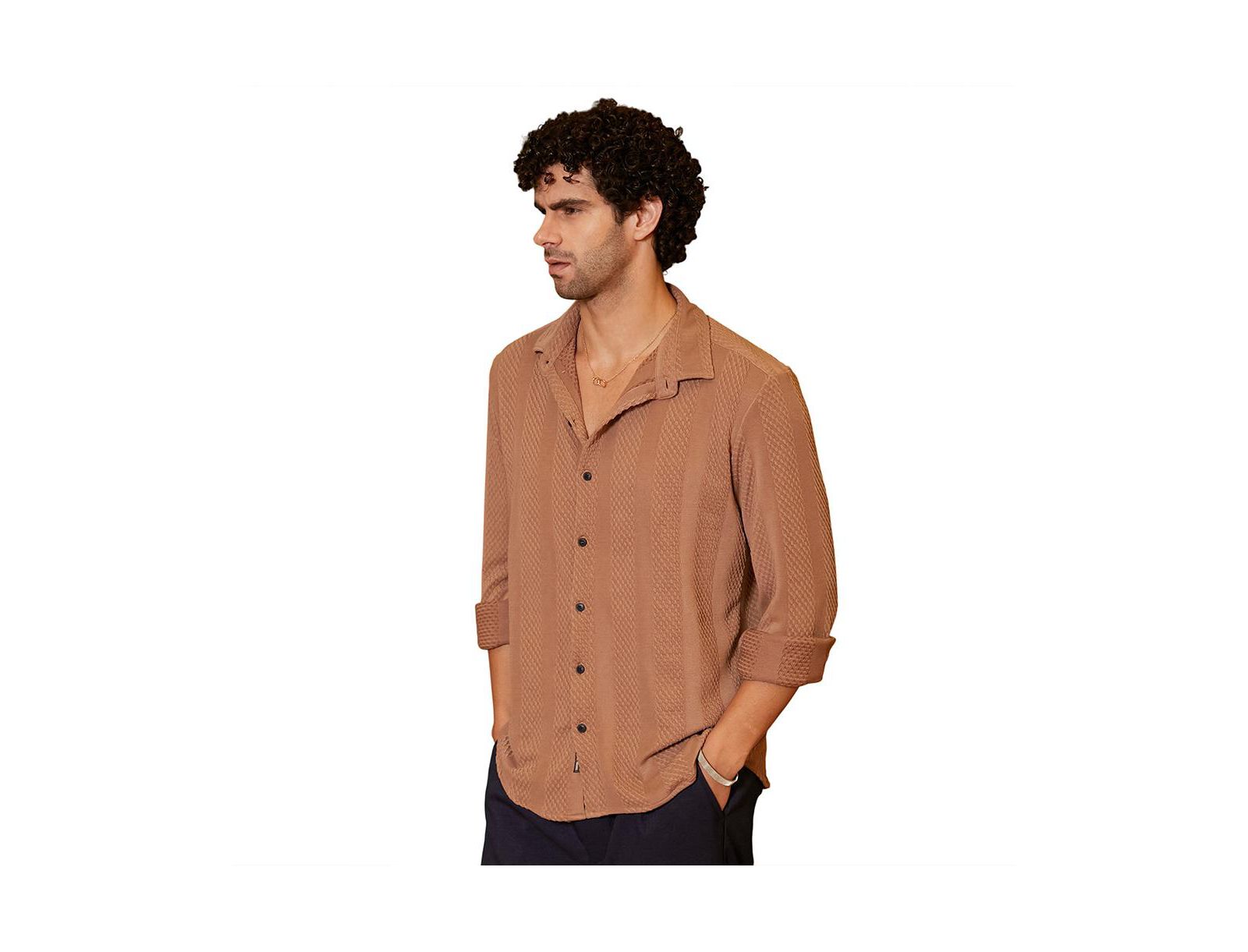 Campus Sutra Men's Tan Brown Scale-Tactile Shirt