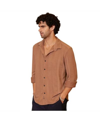Campus Sutra Men's Tan Brown Scale-Tactile Shirt