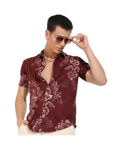Campus Sutra Men's Brown Ethnic Motif Shirt