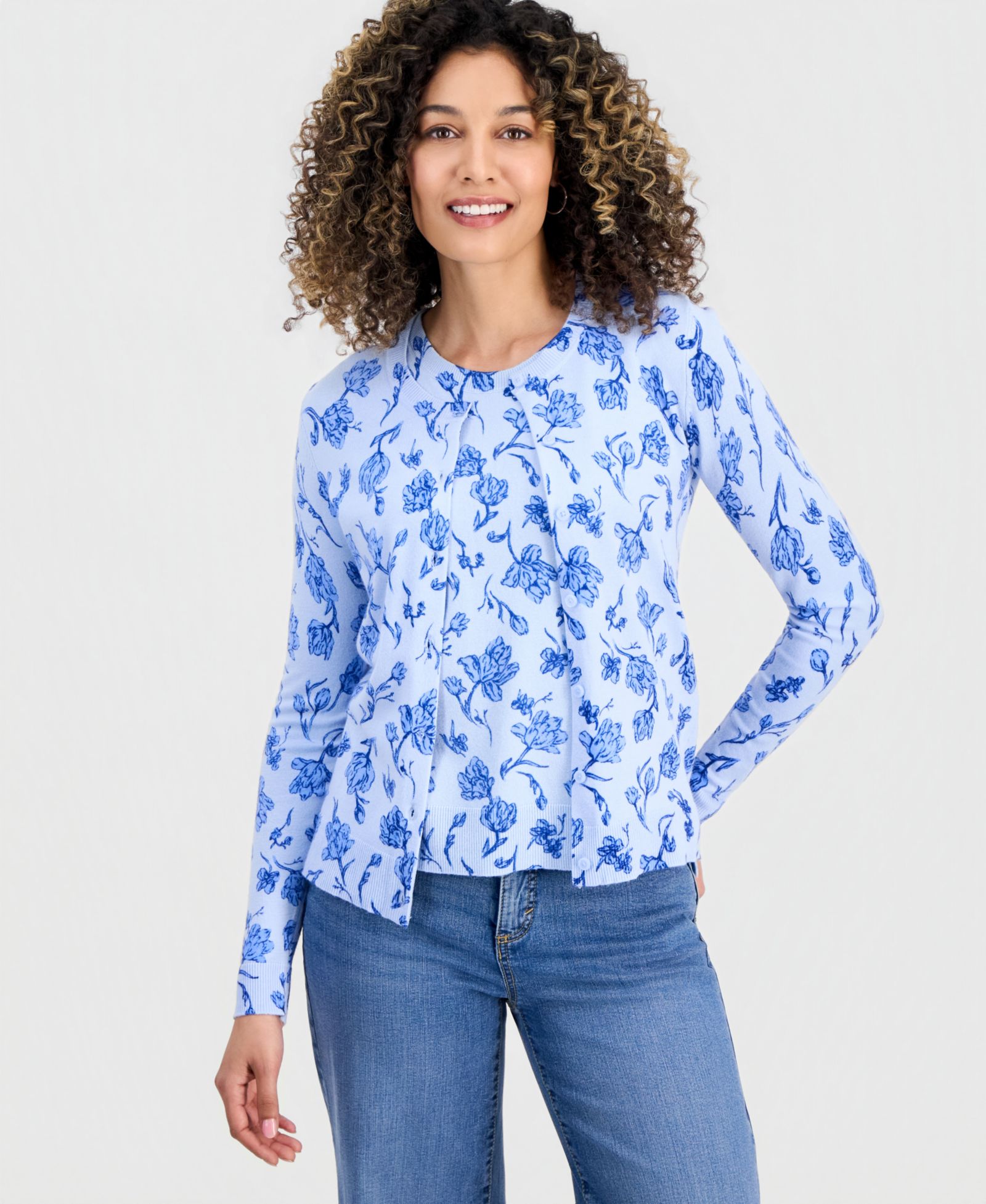Style & Co Petite Poetic Floral кардиган с пуговицами