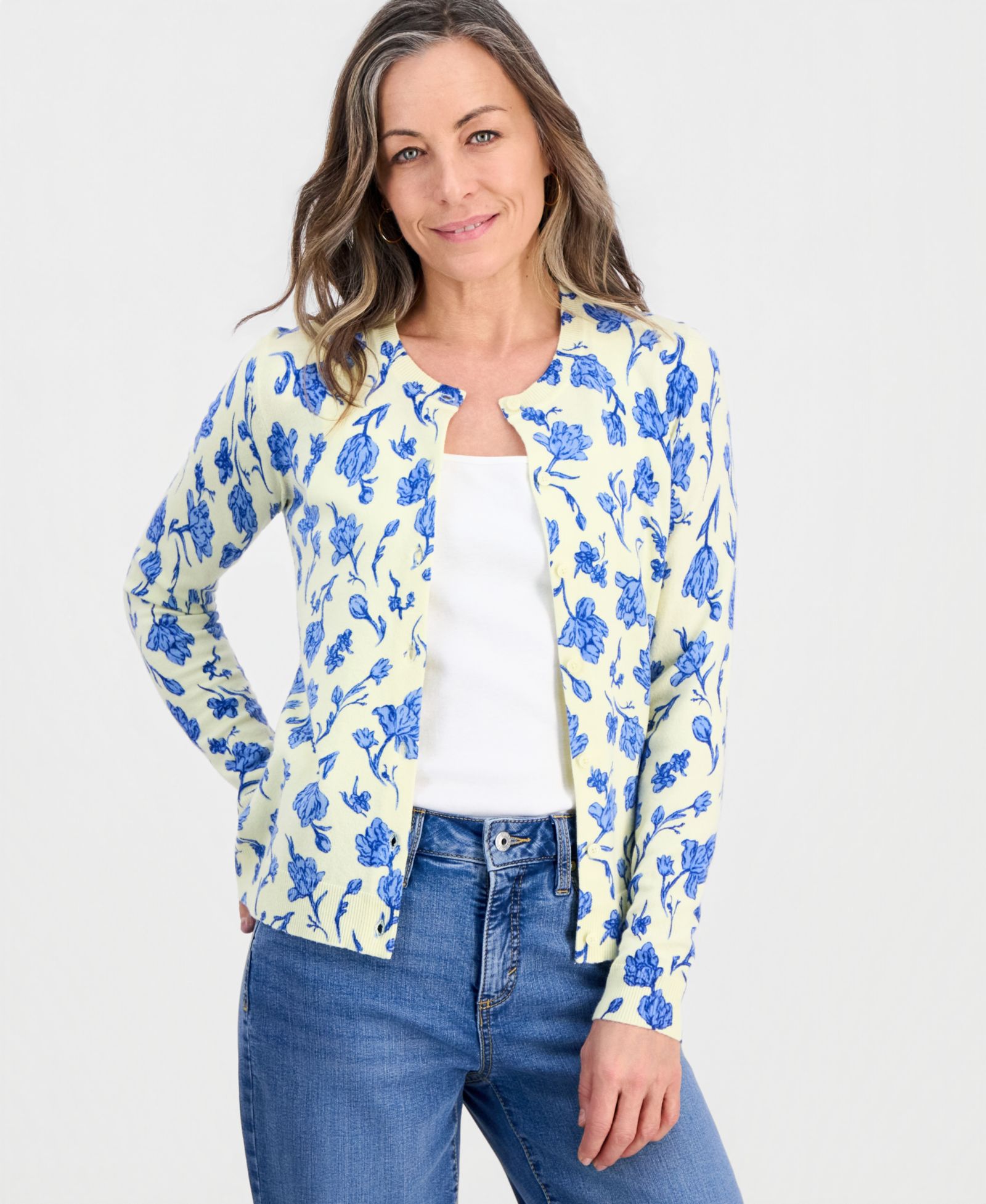 Style & Co Petite Poetic Floral Button-Up Cardigan Sweater, Macy's Exclusive