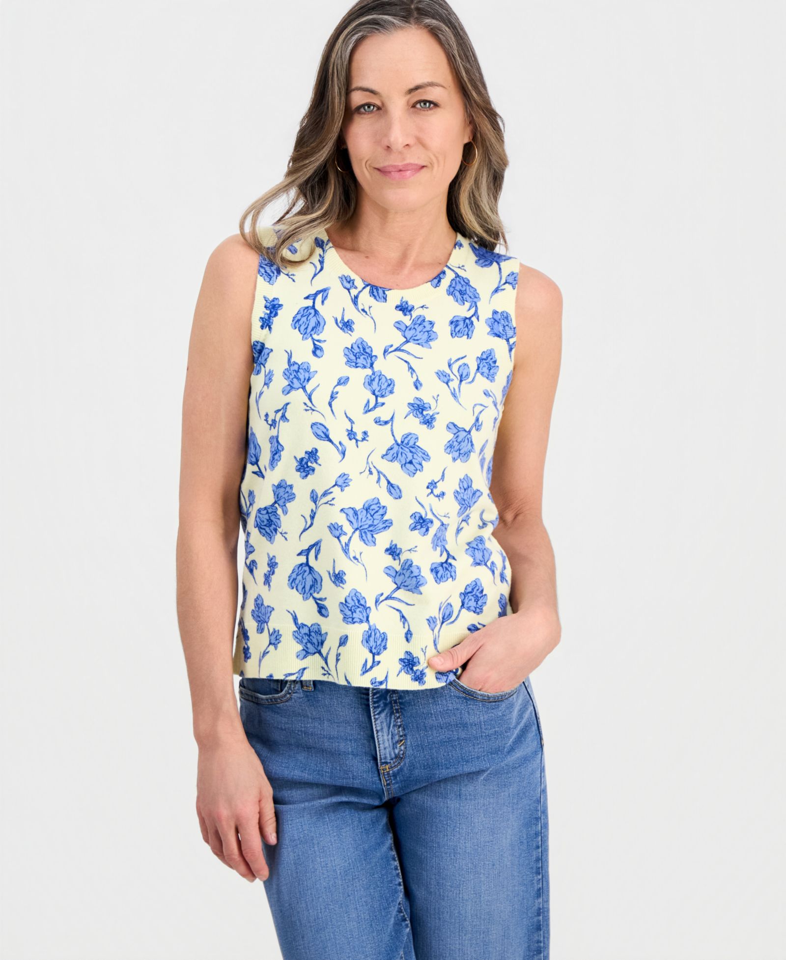 Style & Co Petite Poetic Floral Feminine Tank Sweater, Macy's Exclusive