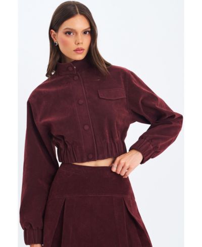 Женская укороченная куртка-бомбер Miss Circle Farryn Mahogany из искусственной замши