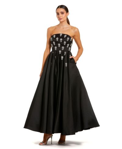 Mac Duggal женское платье A-Line из атласа с кристаллами, без бретелек