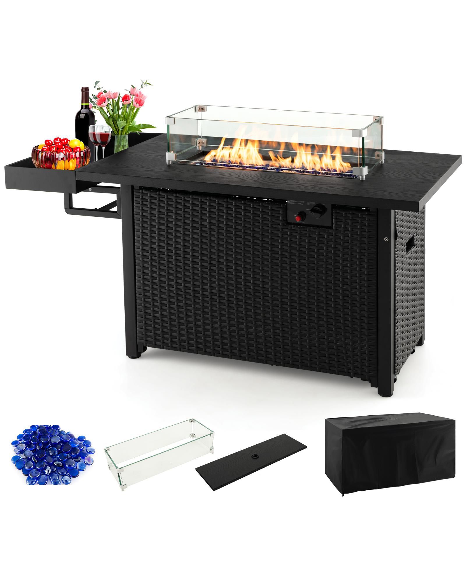 Уличный газовый костер Mecale 52 Inches Wicker Gas Fire Pit с крышкой