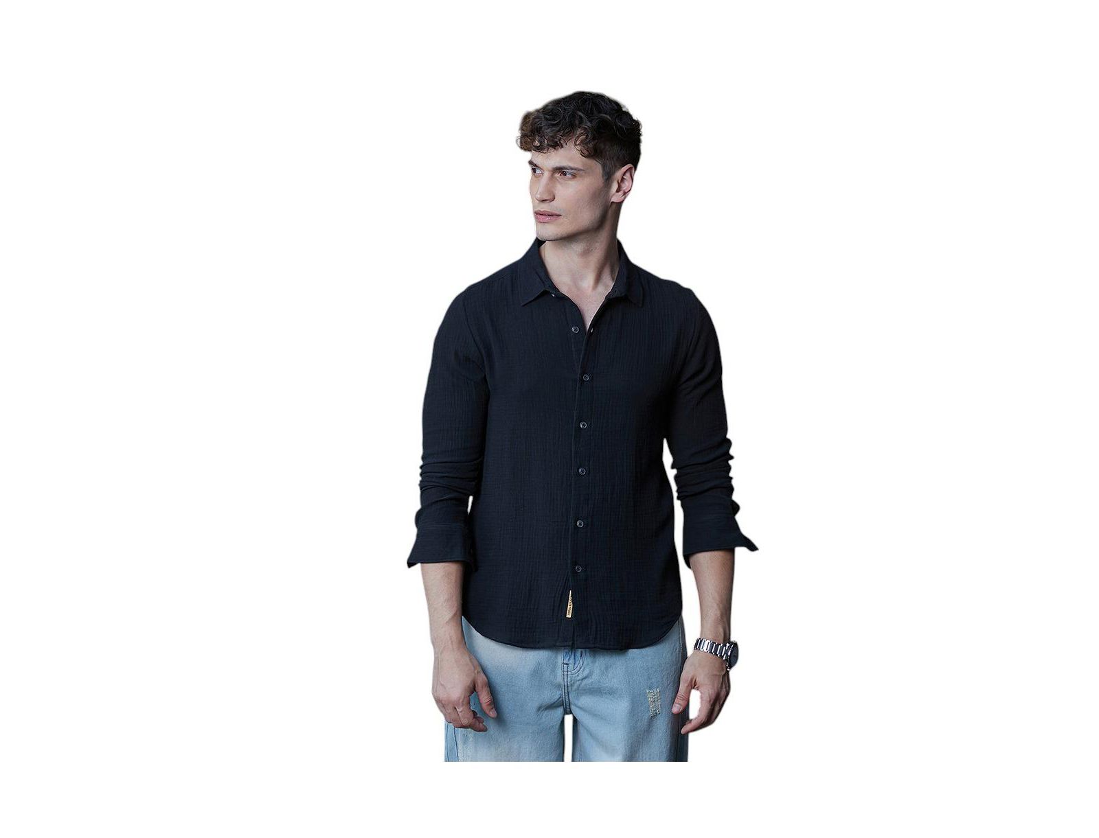 Мужская рубашка Campus Sutra Midnight Black Breezy-Weave