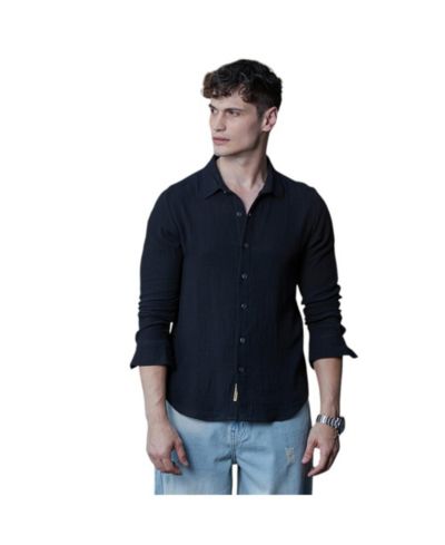 Campus Sutra Men's Midnight Black Breezy-Weave Shirt