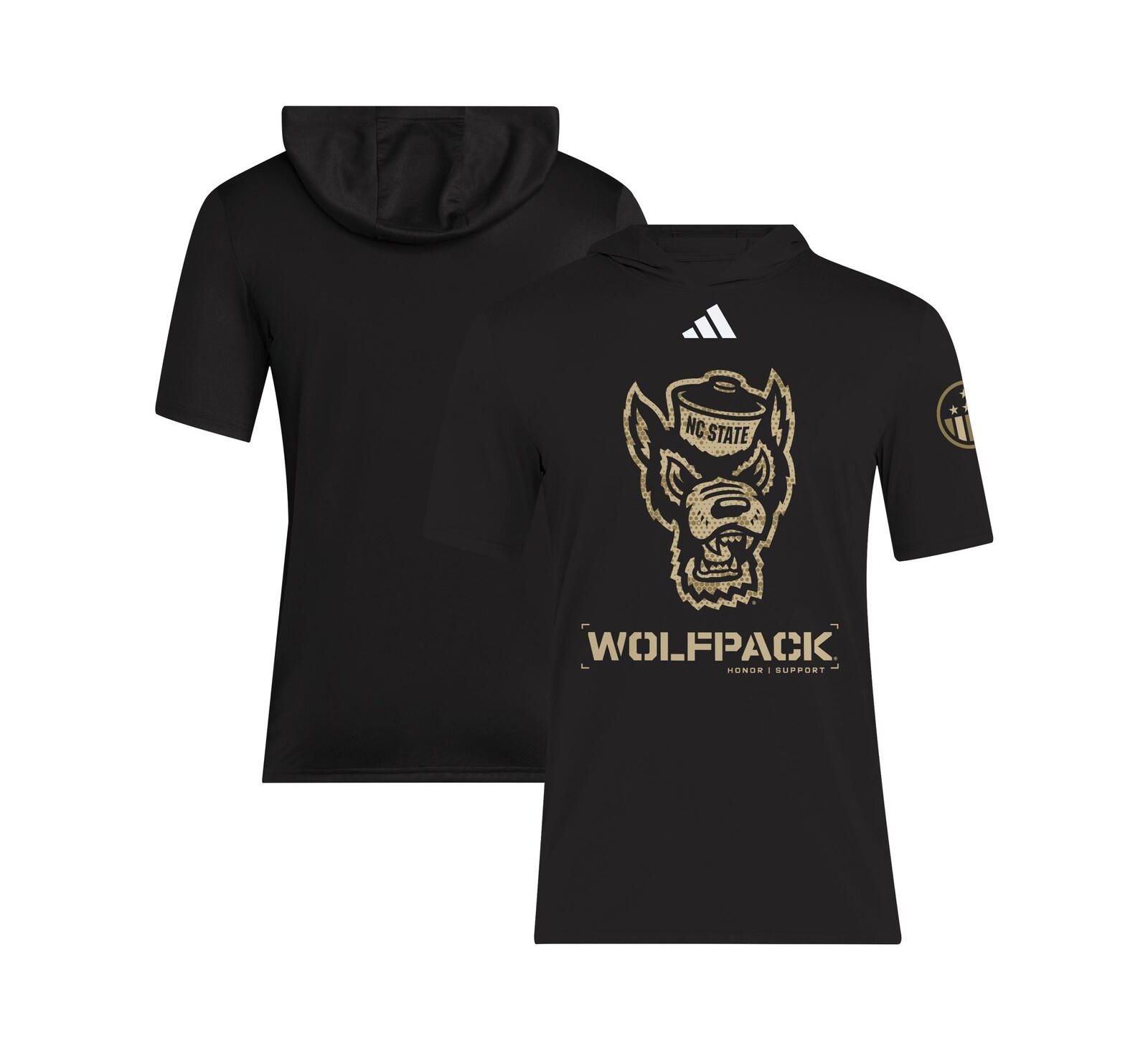 Мужская футболка Adidas Black NC State Wolfpack 2025 Military Appreciation AEROREADY с капюшоном