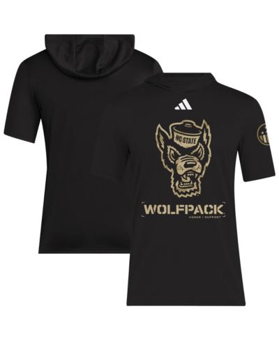 Мужская футболка Adidas Black NC State Wolfpack 2025 Military Appreciation AEROREADY с капюшоном