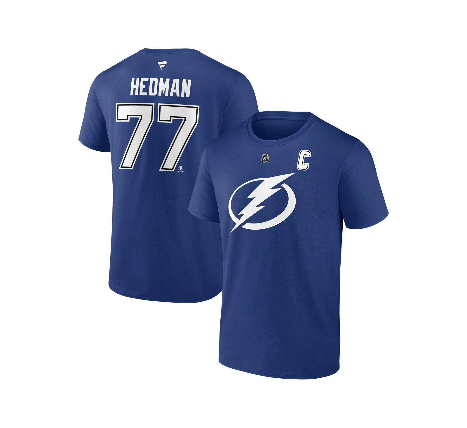 Fanatics Men's Victor Hedman Blue Tampa Bay Lightning Authentic Stack Name & Number T-Shirt