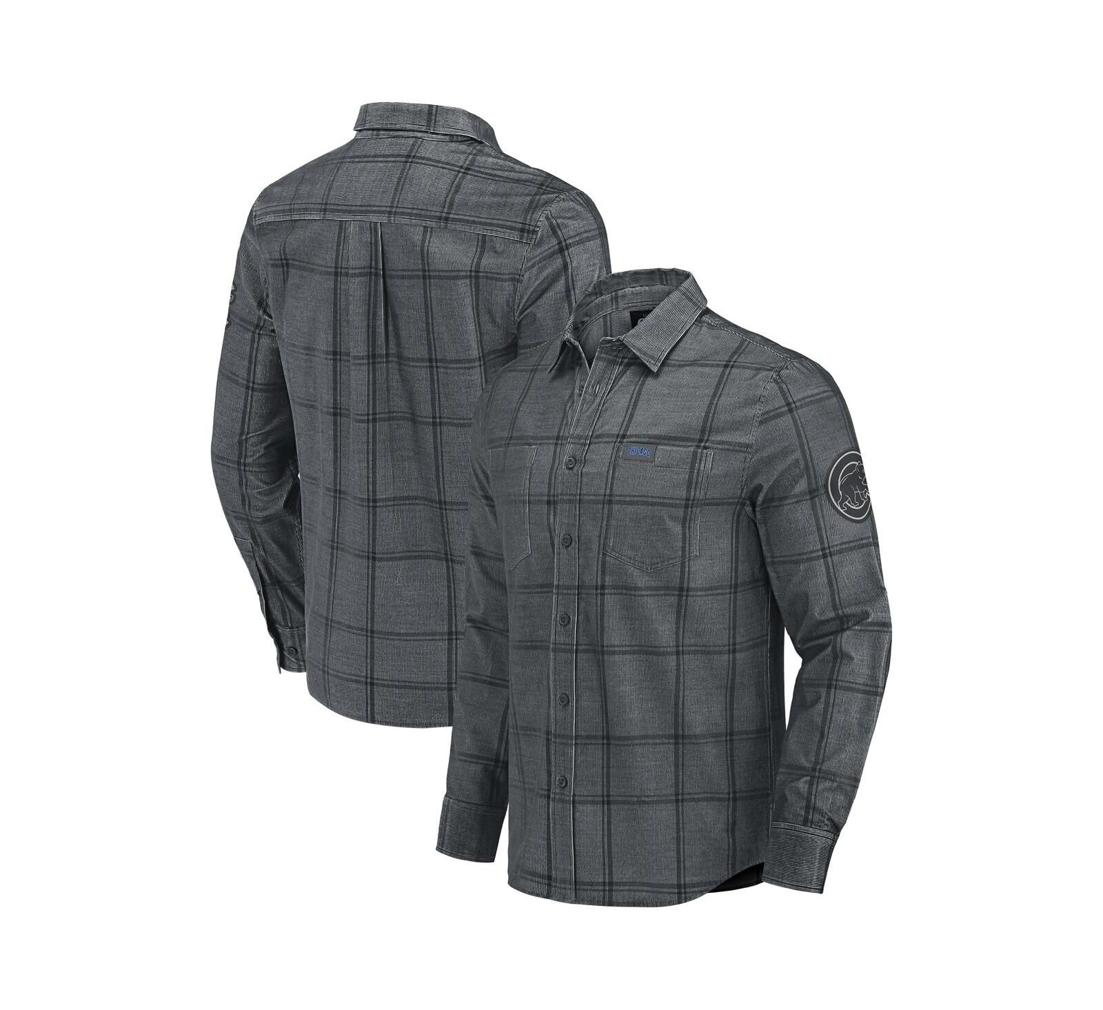 Мужская рубашка Darius Rucker Collection by Fanatics Gray Chicago Cubs Thin Wale Corduroy Plaid Button Up