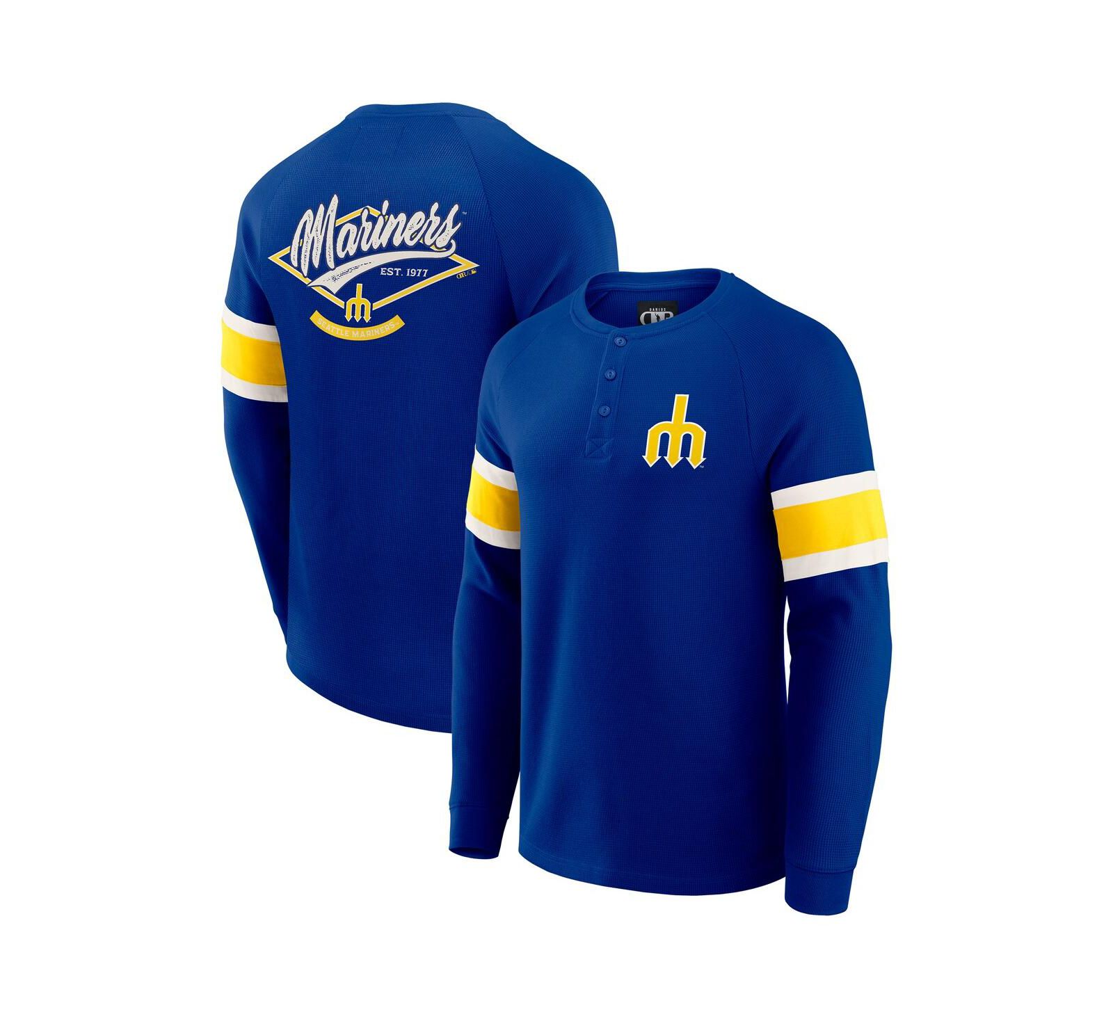 Darius Rucker Collection by Fanatics Men's Royal Seattle Mariners Waffle-Knit Raglan Long Sleeve Henley T-Shirt