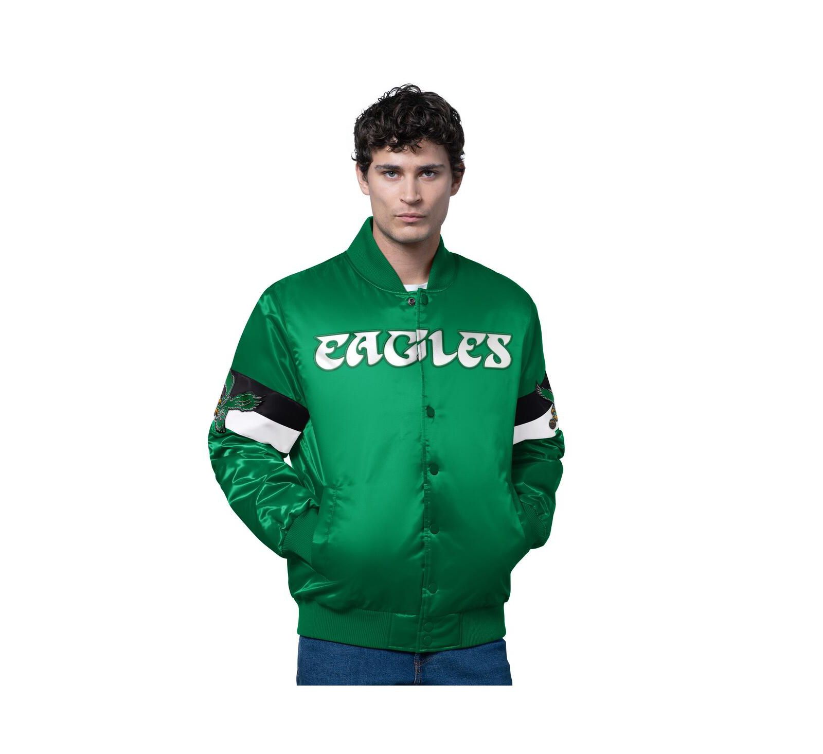 Мужская куртка Starter Kelly Green Philadelphia Eagles Triple Option Satin Varsity Vintage Logo Full-Snap