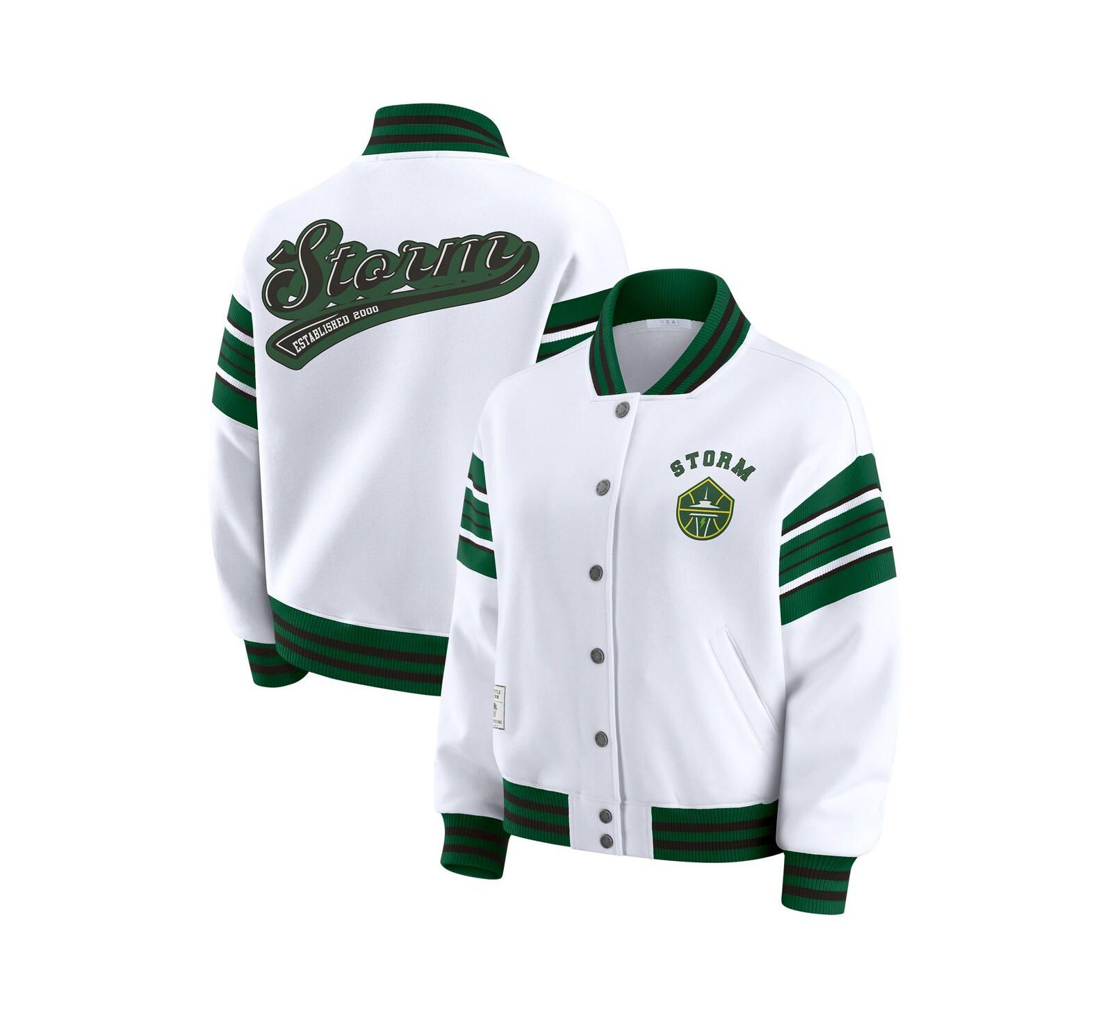 Женская флисовая толстовка WEAR by Erin Andrews White/Green Seattle Storm Full-Snap