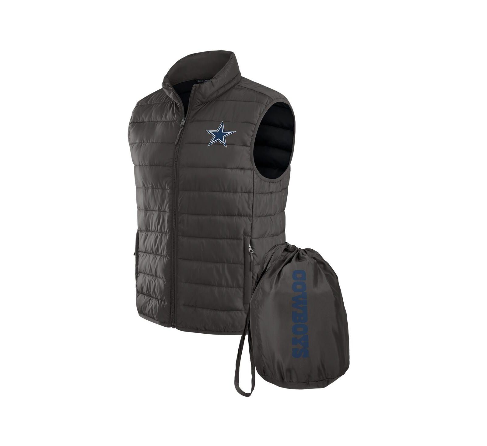Darius Rucker Collection by Fanatics x NFL Men's Gray Dallas Cowboys Packable Full-Zip Vest with Travel Bag