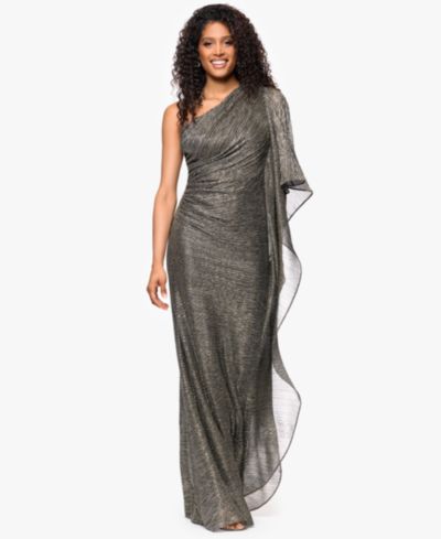 Betsy & Adam Women's Long One-Shoulder Ruched Dress