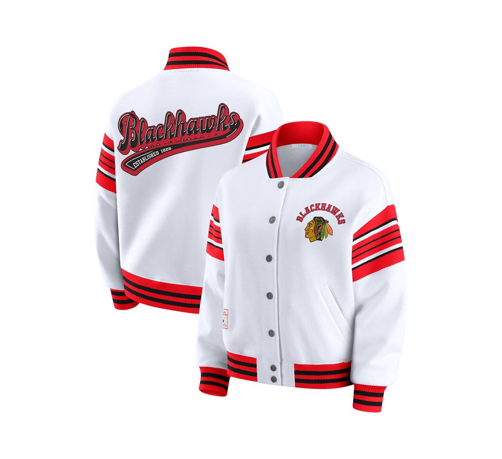 WEAR by Erin Andrews Women's White/Red Chicago Blackhawks Full-Snap Fleece Sweatshirt Jacket