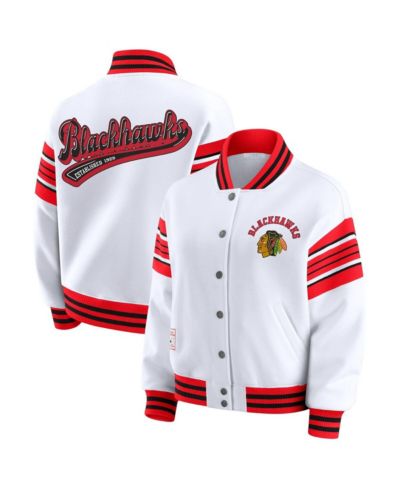 WEAR by Erin Andrews Women's White/Red Chicago Blackhawks Full-Snap Fleece Sweatshirt Jacket
