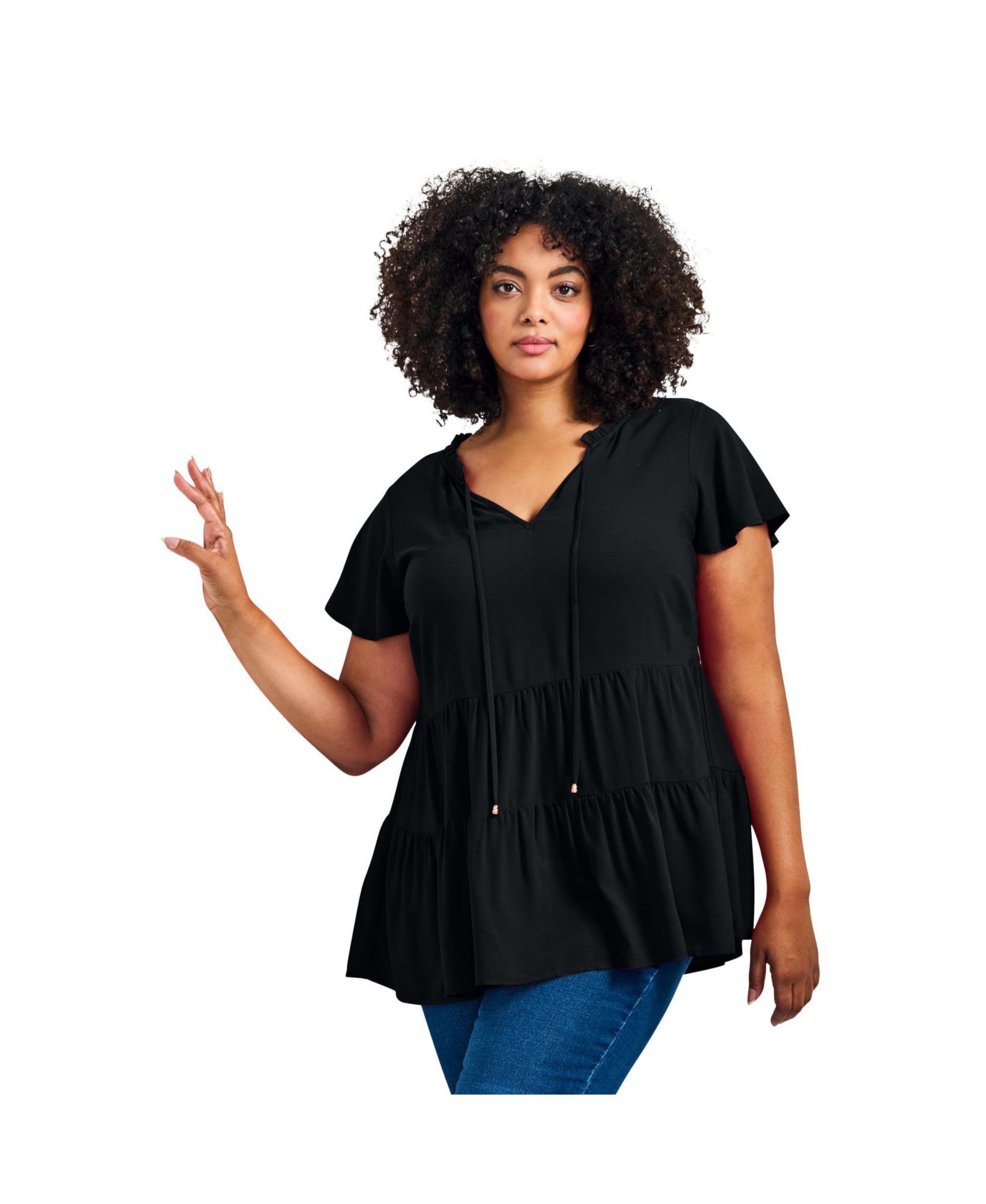 Женский топ Avenue Plus Size Lani Flutter Sleeve Tiered