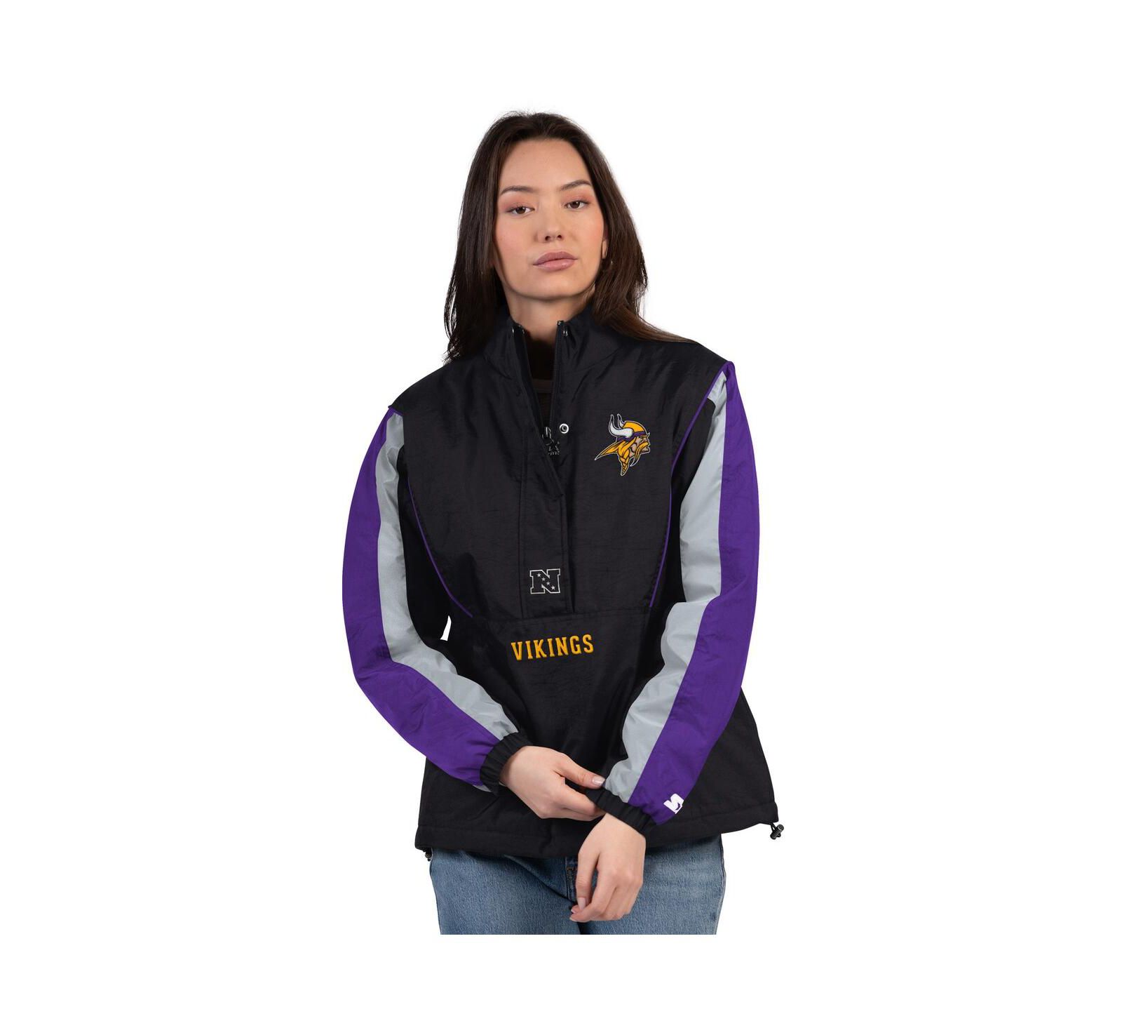 Женская куртка Starter Black/Purple Minnesota Vikings Thursday Night Gridiron Half-Zip