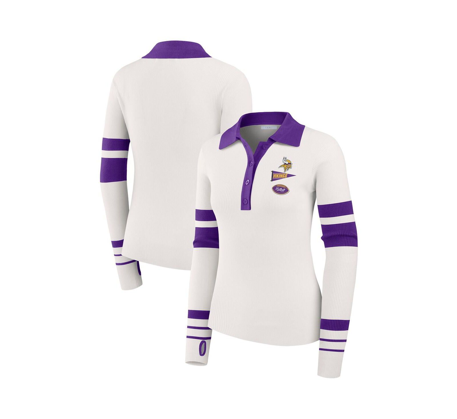 WEAR by Erin Andrews Женская белая polo рубашка Minnesota Vikings Ribbed Henley