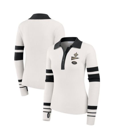 WEAR by Erin Andrews Женская белая рубашка поло Henley с ребристой тканью New Orleans Saints