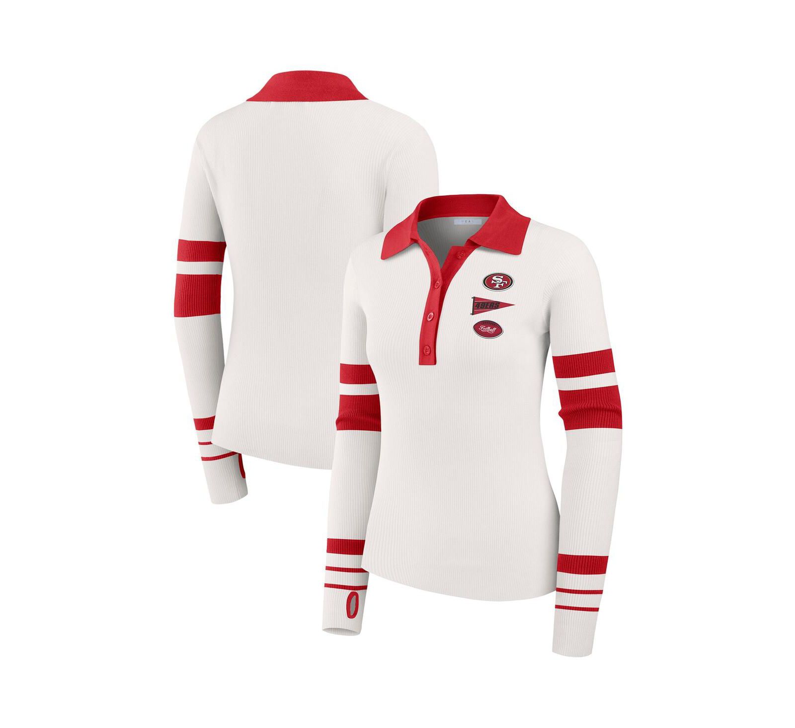 WEAR by Erin Andrews Women's White San Francisco 49ers Ribbed Henley Polo Shirt