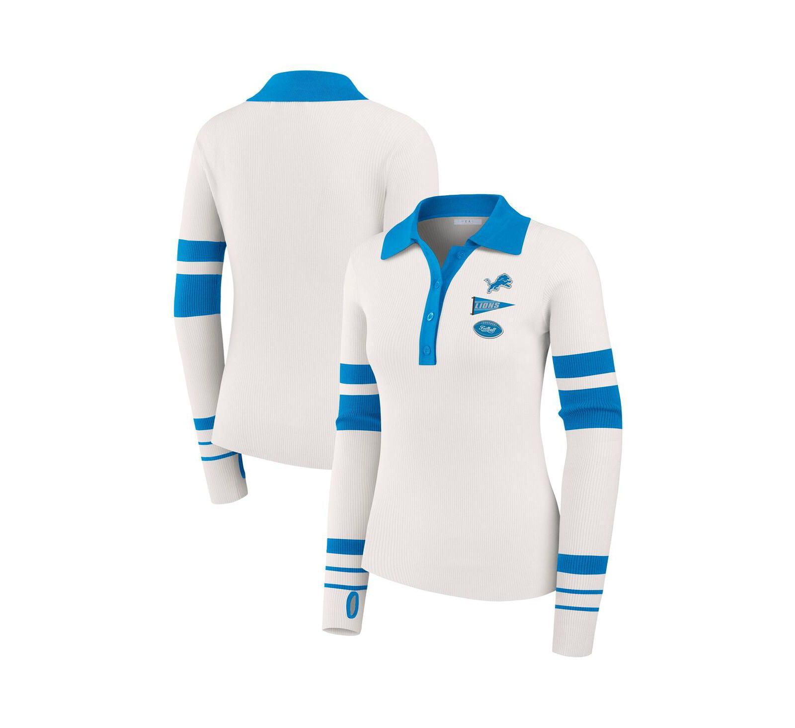 WEAR by Erin Andrews Women's White Detroit Lions Ribbed Henley Polo Shirt
