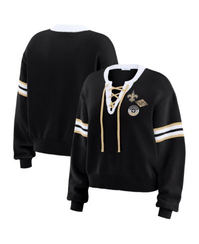 Женский свитер WEAR by Erin Andrews Black New Orleans Saints Lace-Up