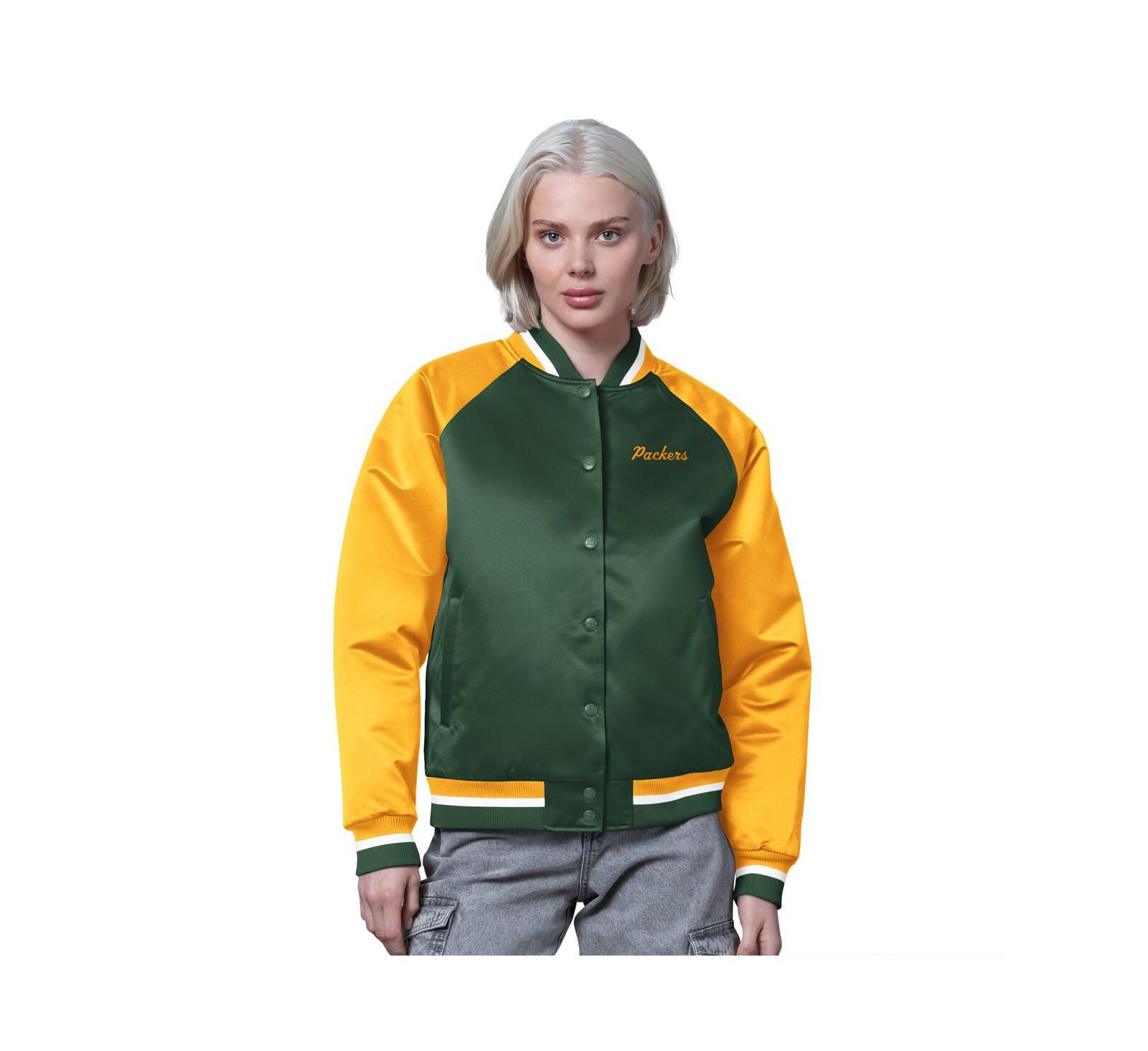 Женская винтажная куртка Varsity Starter Green/Gold Green Bay Packers Satin Full-Snap