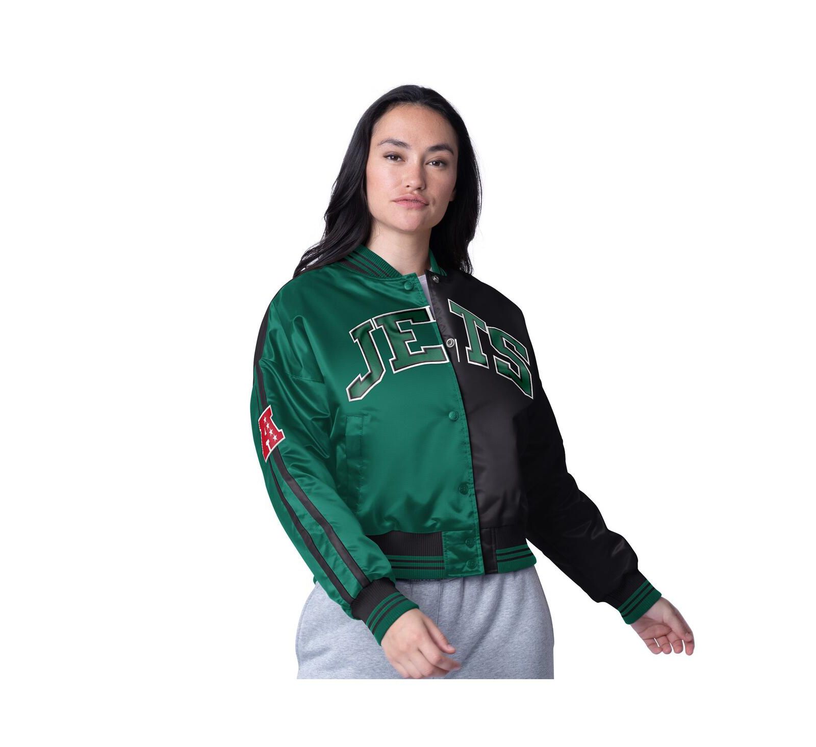Женская куртка Starter Black/Green New York Jets Cropped Full-Snap