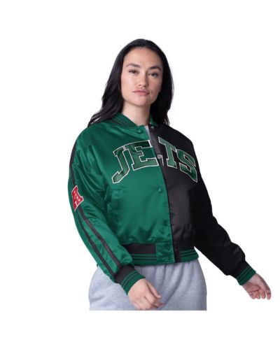 Женская куртка Starter Black/Green New York Jets Cropped Full-Snap