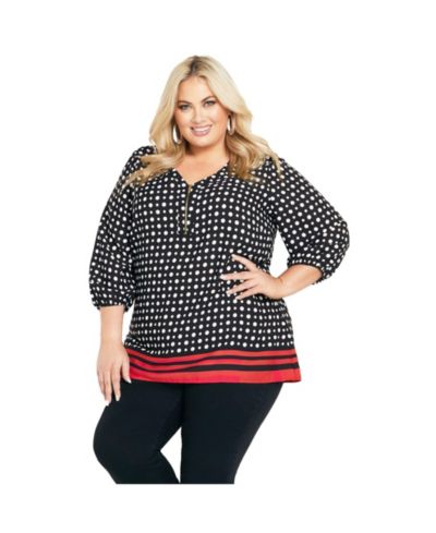 Avenue Women's Plus Size Malia Zip Border Top